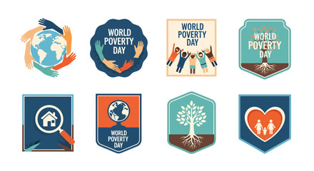 World Poverty Day Collection of Vector Badges and Icons Representing Global Issues and Support