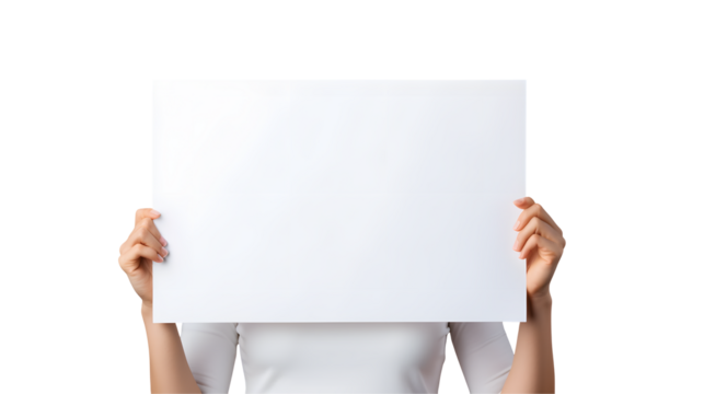 Person holding a blank white sign in front of their face