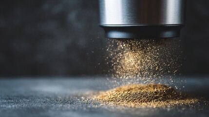 Close-up of coffee grinding action with dark background

