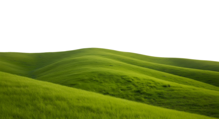 Rolling green hill slope with lush grass texture, natural outdoor landscape isolated on transparent background