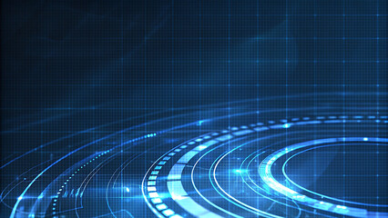 Holographic Data Hologram In Circular Form Cyber Futuristic Background With Digital Lights