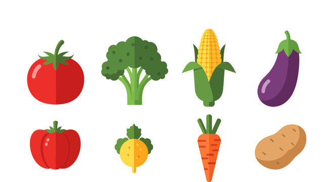 A vibrant assortment of wholesome, fresh garden vegetables depicted in a modern, flat design style, perfect for promoting healthy eating, organic food choices, and natural nutrition awareness