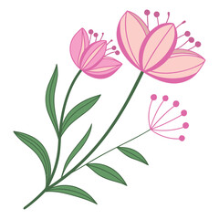Elegant pink floral vector illustration with delicate blossoms and green leaves