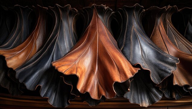 Ornate wooden leaf carvings, alternating dark and light - Powered by Adobe