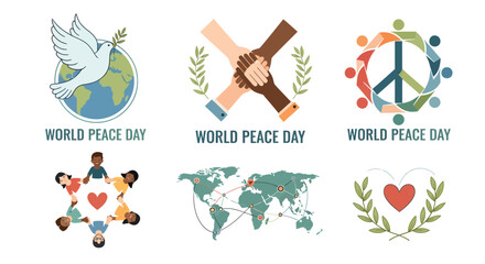Collection of diverse illustrations symbolizing global harmony, unity, and peaceful coexistence for international observance and celebration