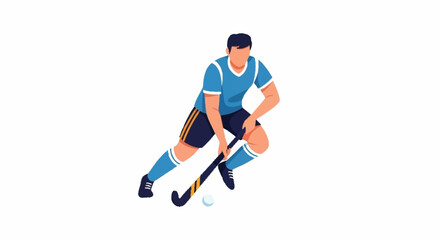 Fototapeta premium Passionate hockey player skillfully dribbling the ball, embodying teamwork, determination, and the thrill of competitive sportsmanship on the field