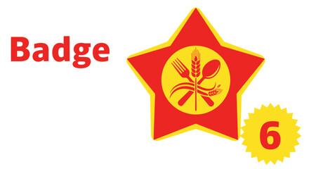 Distinctive star badge representing food excellence and agricultural heritage, showcasing essential dining tools and wheat, ideal for culinary ratings and awards
