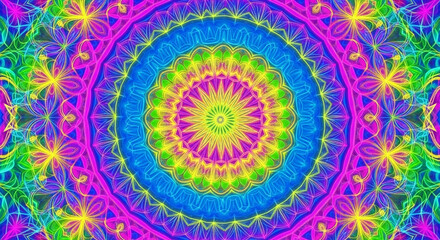 Colorful kaleidoscope pattern design psychedelic art trippy visual bright background wallpaper abstract image
