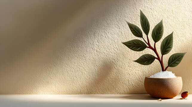 Beige Paper Cut Botanical Leaves Outline on Neutral Background