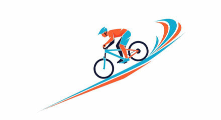 Fototapeta premium Dynamic cyclist in motion captures the thrill of downhill biking with vibrant abstract lines symbolizing speed and adventure