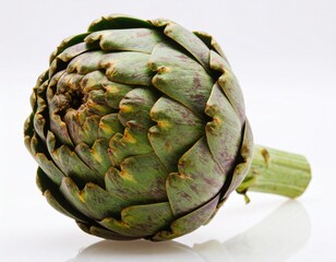 Obraz premium Fresh Green Artichoke on White Background, Close-Up View.