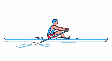 Determined athlete powerfully rowing a sleek scull across calm water showcasing strength and focus during a competitive sporting event