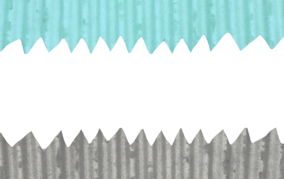 Horizontal Zigzag Border of Teal and Grey Corrugated Cardboard with Copy Space PNG