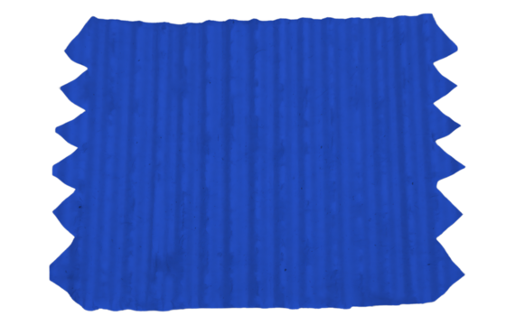 Vibrant Blue Corrugated Cardboard Texture Piece with Zigzag Edges Isolated