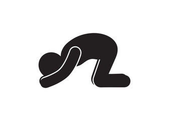 Stick figure bowing down isolated on white background, showing respect or grief