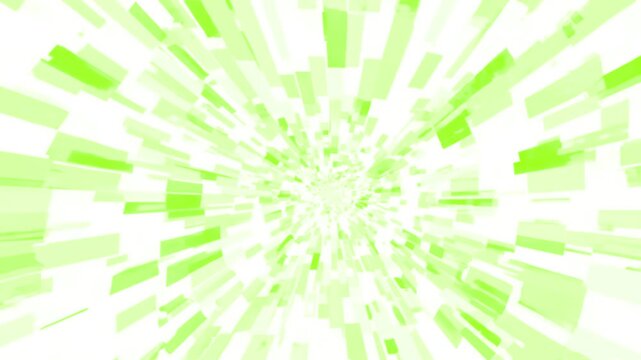 An energetic 3D motion background featuring a digital explosion of green pixels, blocks, and lines expanding outward into a light tunnel effect. Excellent for high-tech intros, speed transitions, fast