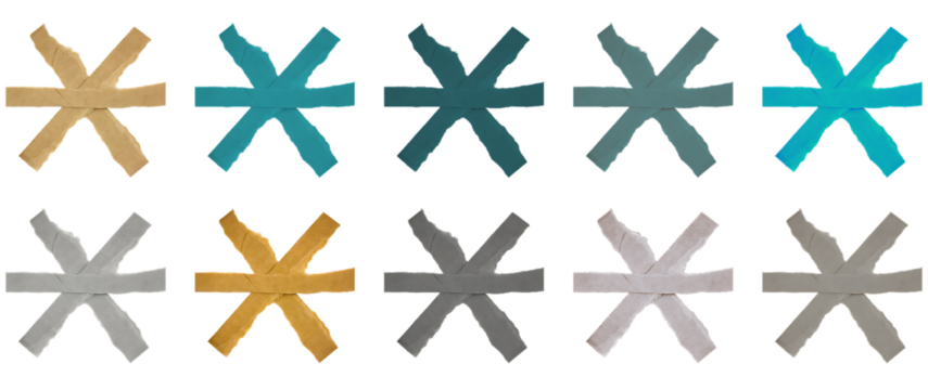 Set of Ten Abstract Rough Star Asterisk Shapes in Diverse Colors Isolated on Transparent Background