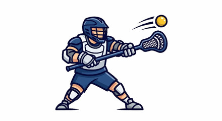 Naklejka premium Dynamic lacrosse player in action poised to catch a fast-moving ball, showcasing athletic skill and game intensity