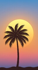 Serene tropical sunset with a silhouette of a palm tree offering a peaceful escape