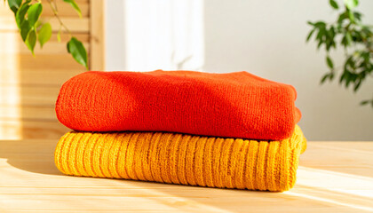 Stacked Knit Sweaters in Warm Sunlight