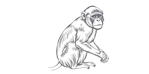 Elegant line art drawing of a monkey, showcasing intricate details and graceful posture,   line art monkey,  line drawing