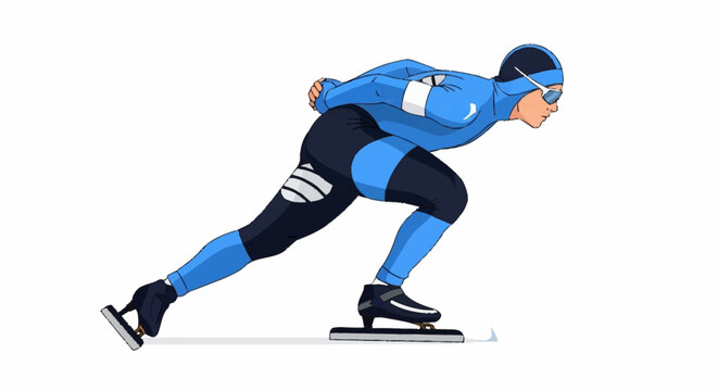 Dynamic speed skater in action, capturing the thrill and intensity of competitive ice racing with powerful stride and focused determination