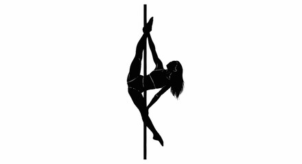 Dynamic silhouette of a fit woman performing an elegant pole dance move, showcasing strength and grace