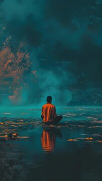 A person sitting in the middle of a body of water