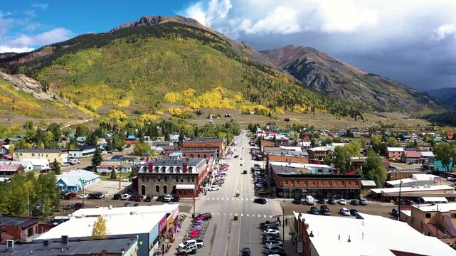 Autumn Colors Surrounding Silverton Colorado Mountain Town Drone