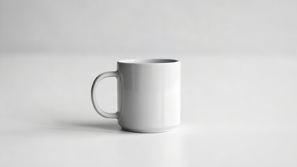 Fototapeta premium Minimal isolated white ceramic mug mockup on pure white background with soft studio lighting, clean simple modern style perfect for product presentation, branding templates, and customizable Christmas