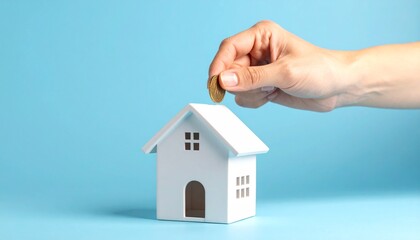 a Saving concept and home purchase loan home finance. hand putting money coin