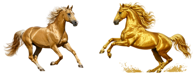 Golden Horse Rearing Up with Shining Coat Dynamic Action Pose Transparent