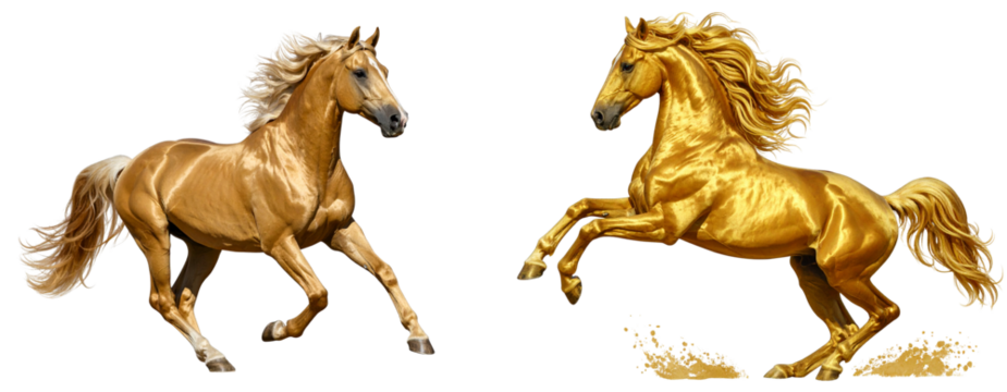 Golden Horse Rearing Up with Shining Coat Dynamic Action Pose Transparent