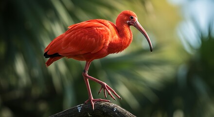 Vibrant Scarlet Ibis Perched on a Branch Captivating Wildlife Photography Showcase