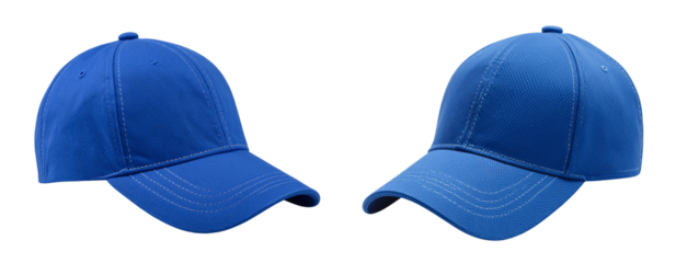 ide View of Blue Baseball Cap with Curved Brim Isolated on Transparent Background PNG