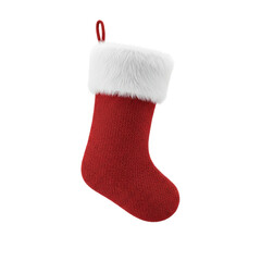Red knitted Christmas stocking with white fur cuff