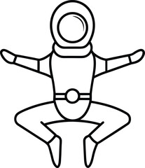 astronaut in zero gravity yoga pose illustration on transparent background