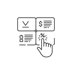Icon Set Vector Illustration with Hand Clicking on Percentage Symbol and Document Icons in Modern Minimalist Line Art Style