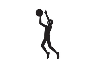 Silhouette of a person playing basketball isolated on white background