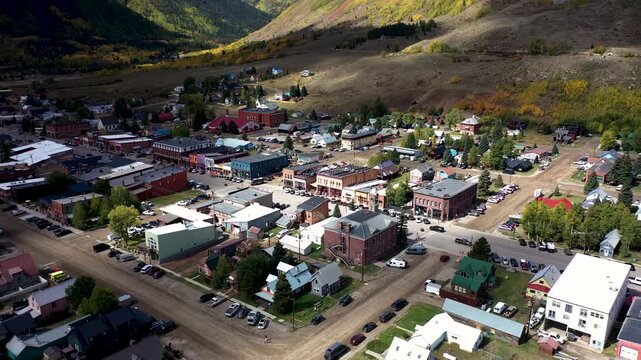 Aerial View of Downtown Silverton, Colorado Historic Mining Town