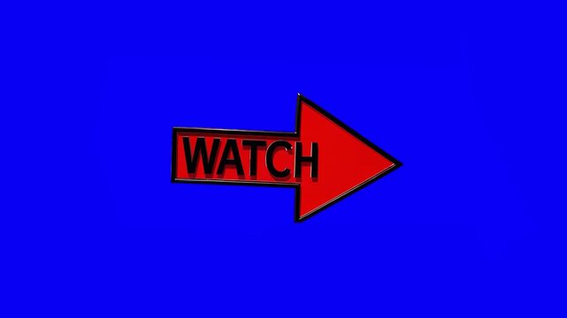 A vibrant red 3D arrow featuring the word "WATCH" points right to encourage user engagement. Perfect for social media creators, video thumbnails, and multimedia streaming platforms.