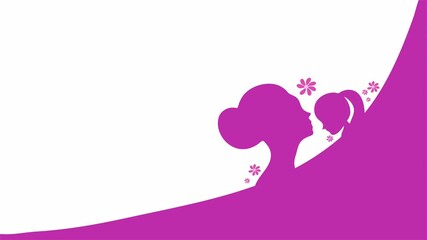 Abstract purple silhouette of mother and daughter with flowers
