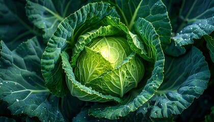Obraz premium Close-up of a vibrant green cabbage