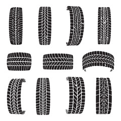 Tire tracks dirty set collection silhouette vector illustration flat design.