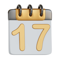3d calendar icon with gold 17th Day