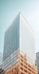 Obraz premium Glass building against bright sky, upward shot