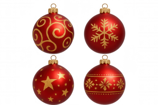Red and gold christmas ornaments decorating holidays, celebrating festive season, isolated on transparent background
