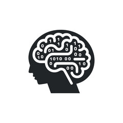 head silhouette with circuit brain, artificial intelligence concept, neural network idea, modern tech logo, minimal clean vector