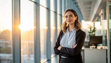 Young business woman smiling in the office
