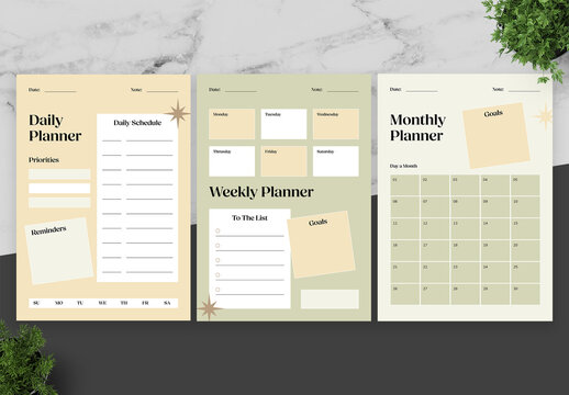 Cream Green Planner